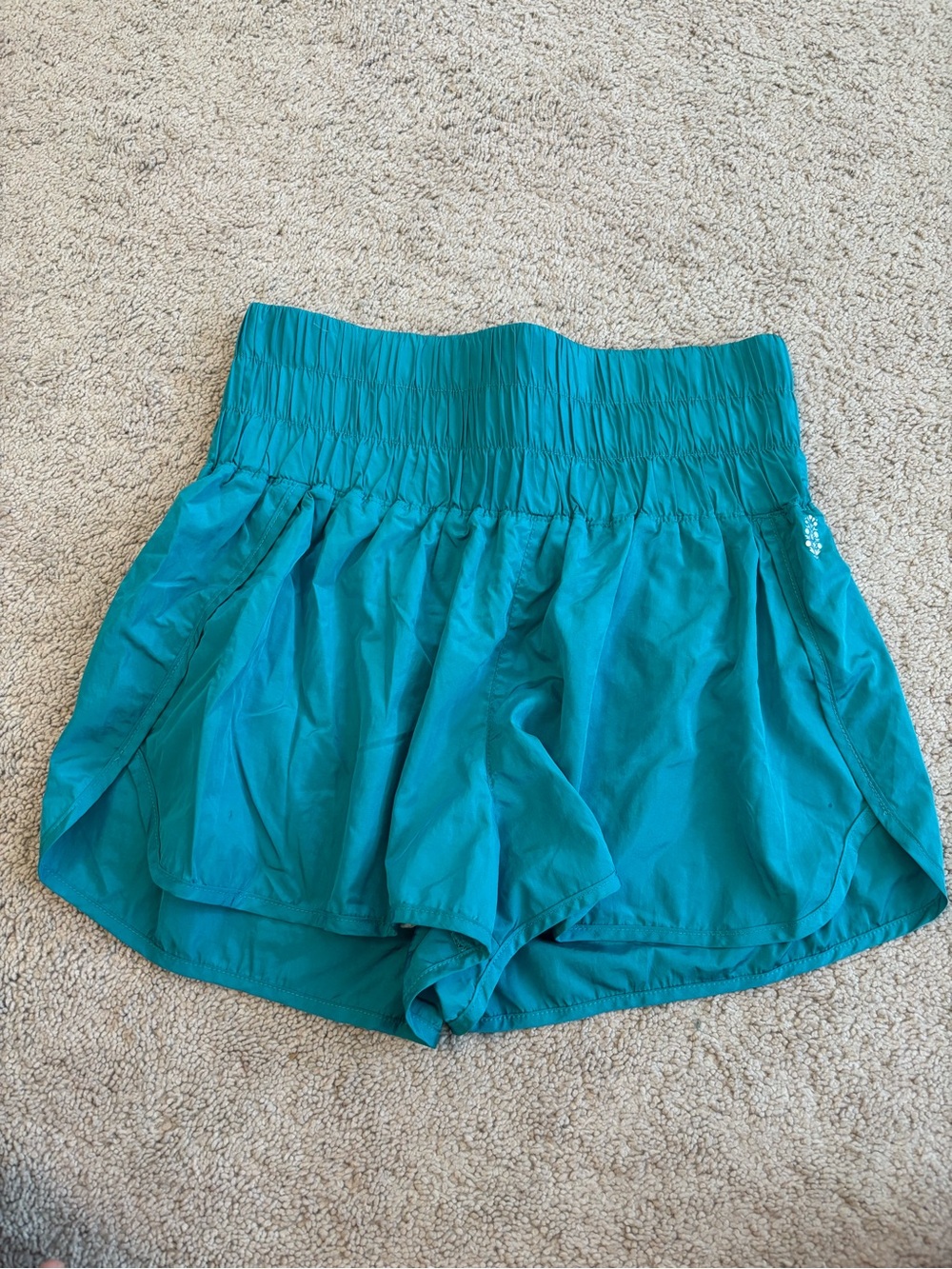 FP Movement by Free People Teal Athletic Shorts with Smocked Waistband, Women L